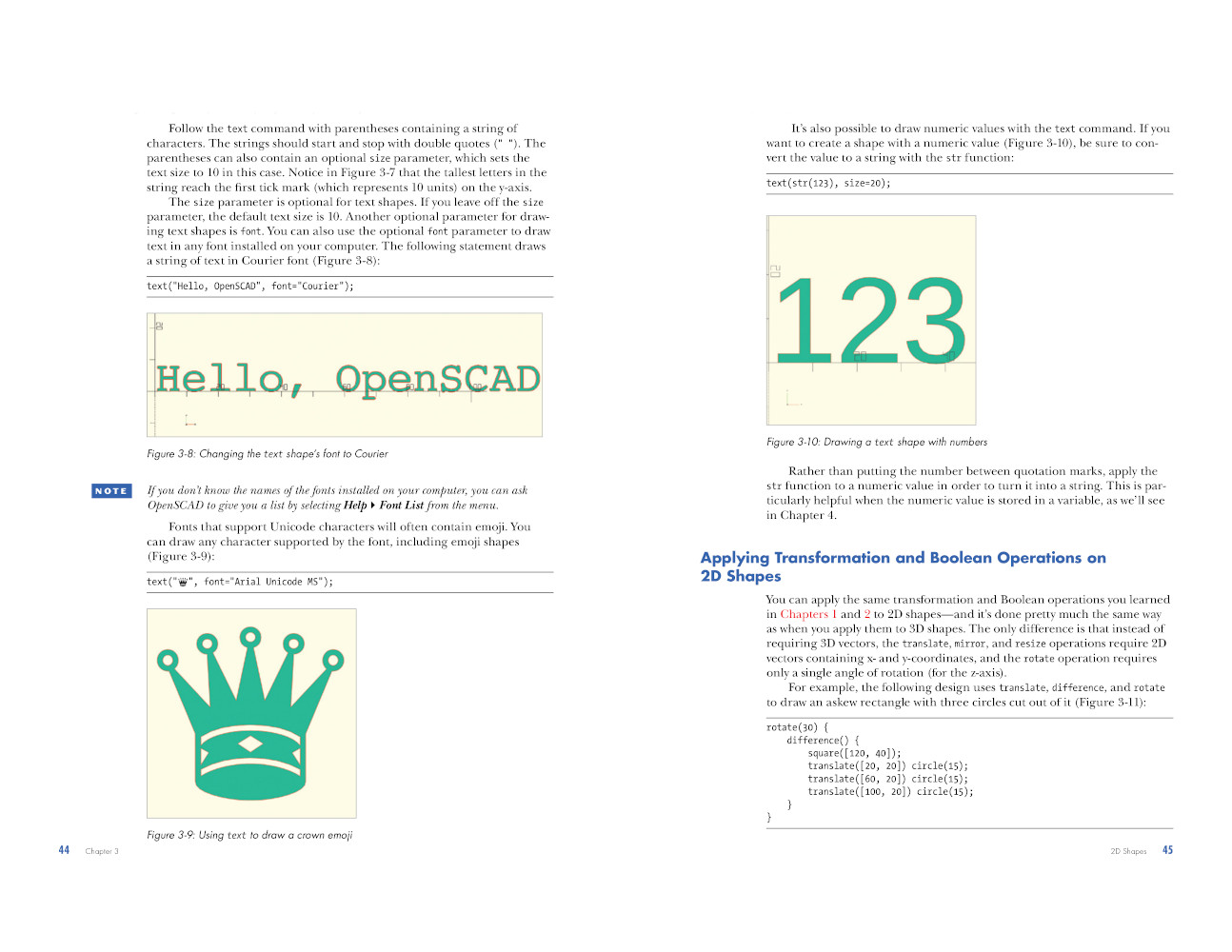 Programming with OpenSCAD pages 44-45